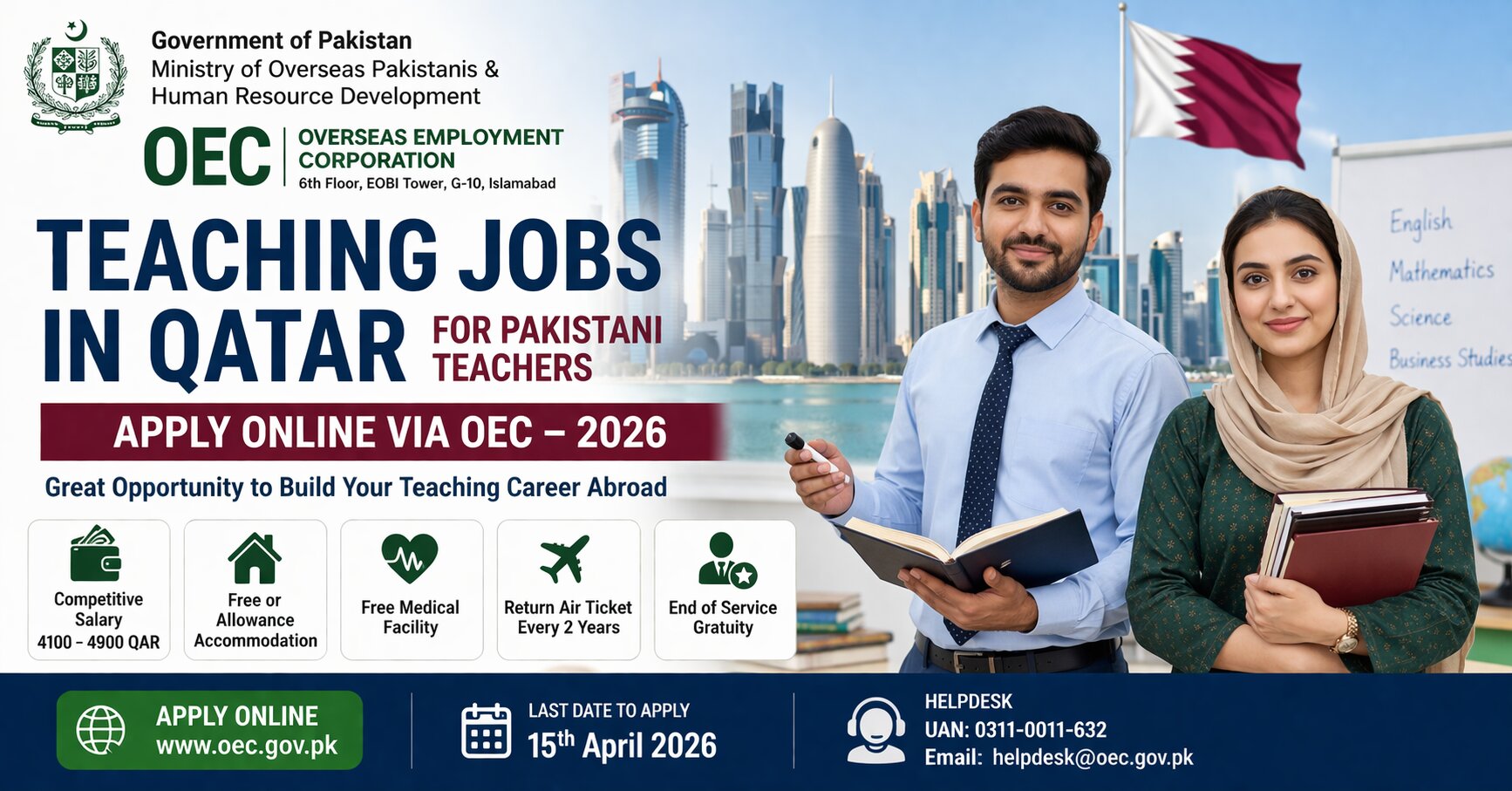Teaching Jobs in Qatar for Pakistani Teachers 2026